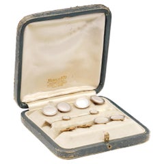 Antique Art Deco 14 kt. gold and Platinum cufflinks dress set with mother of pearl 