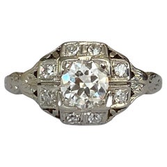 Art Deco 14 Kt. White Gold Ring with 0.45 Ct Diamond and Diamonds