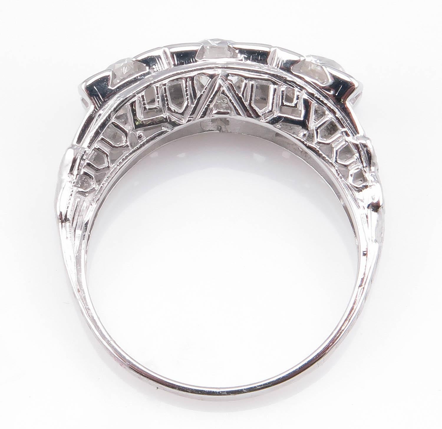 Art Deco 1.40 Carat Old European Diamond 3-Stone Wedding White Gold Ring EGL 2