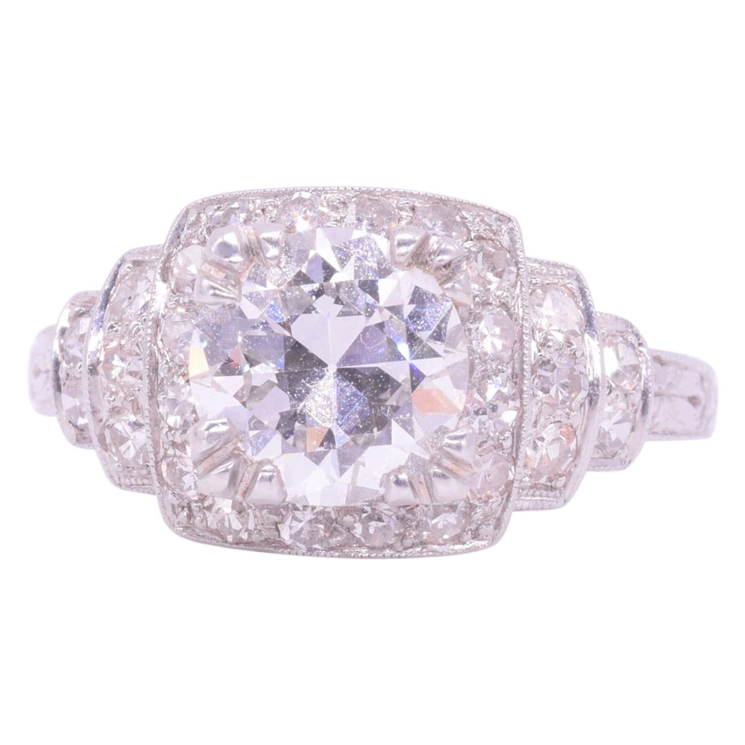 Art Deco 1.40 Carat Round Diamond Ring, circa 1920s For Sale