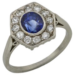 Art Deco 1,40 Karat Saphir-Diamant-Platin-Cluster-Ring