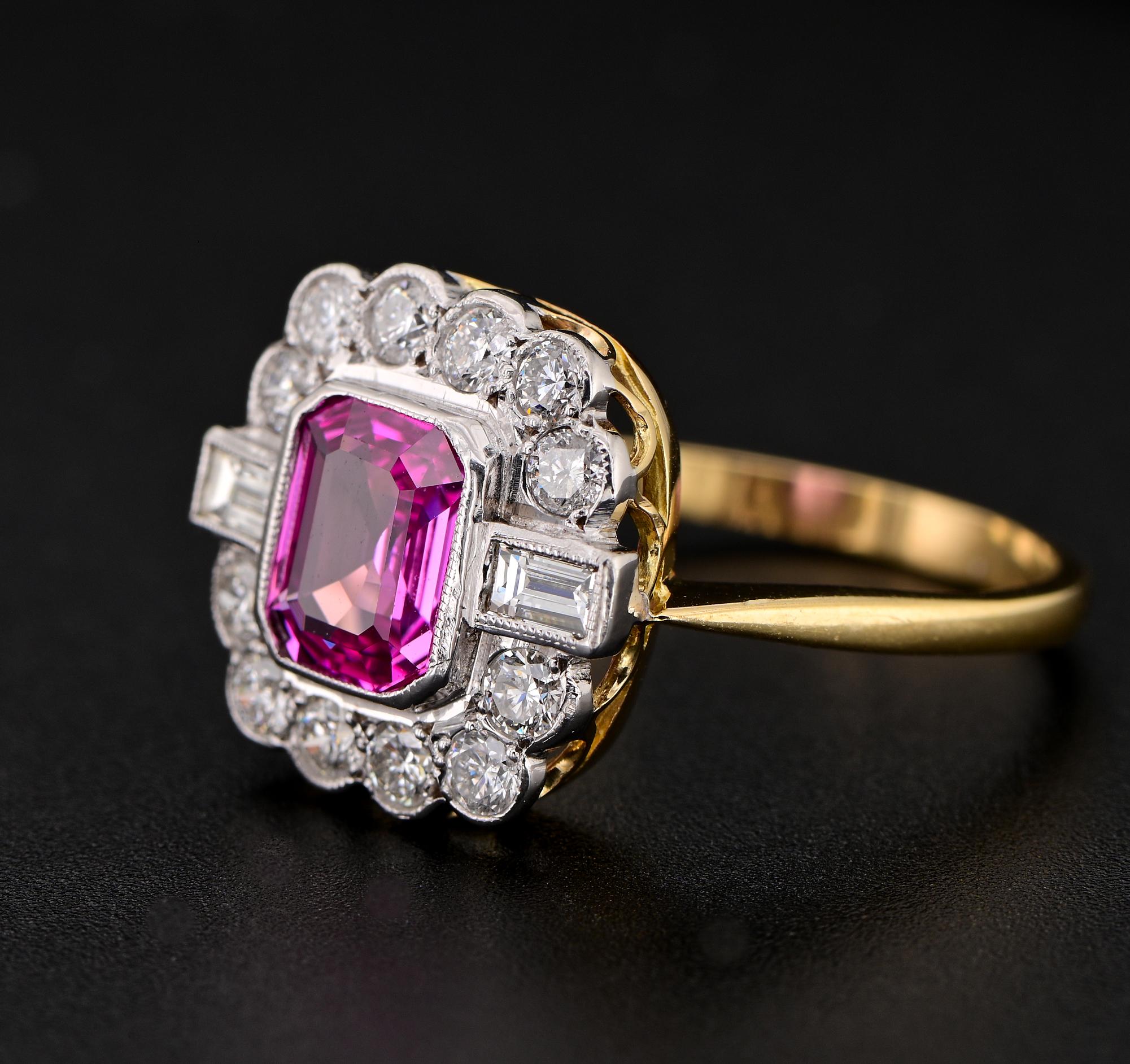Women's Art Deco 1.40 Ct. Certified Pink Sapphire 1.04 CT Diamond Ring For Sale