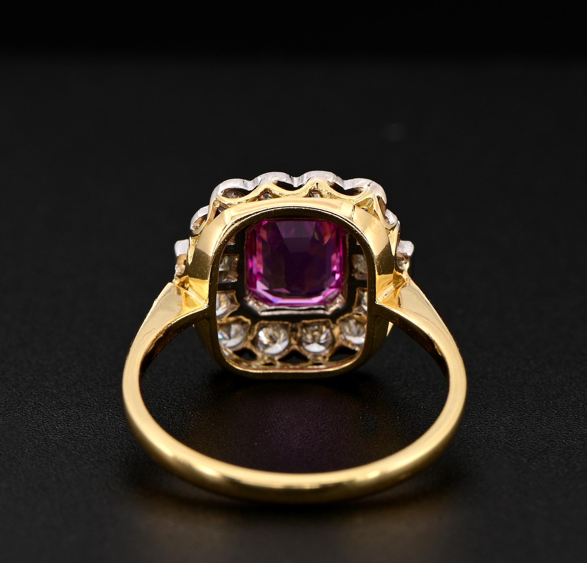 Art Deco 1.40 Ct. Certified Pink Sapphire 1.04 CT Diamond Ring For Sale 1