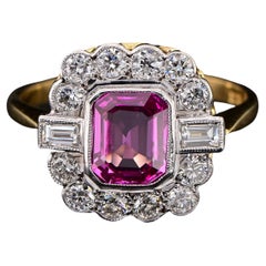 Art déco - 1.40 carats Bague en saphir rose certifié 1,04 carat et diamants