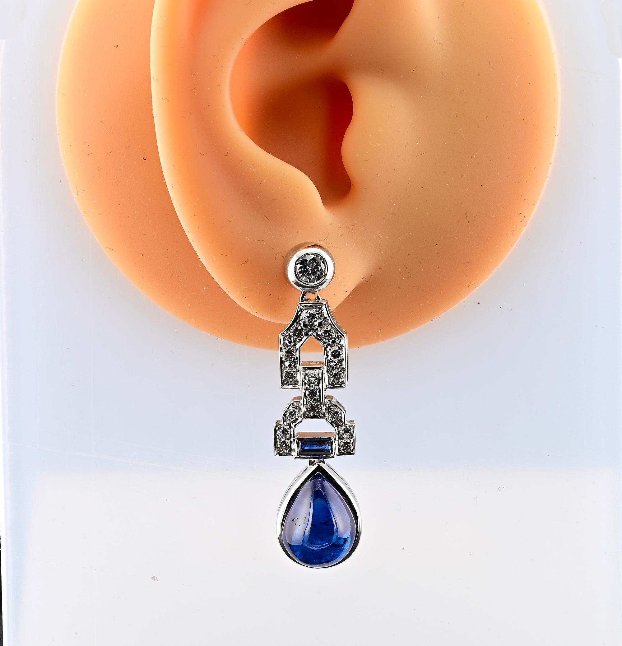Donna Orecchini Art Deco con zaffiro naturale da 14,0 carati e diamante da 1,0 carati in vendita