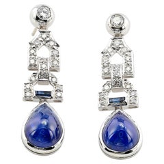 Boucles d'oreilles art déco 14.0 ct saphir naturel 1.0 ct diamant