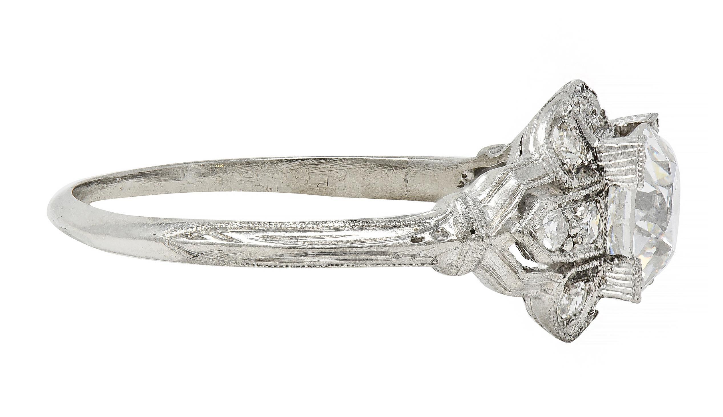 Art déco Art Deco 1.40 CTW OEC Diamond Platinum Vintage Bombé Engagement Ring GIA en vente
