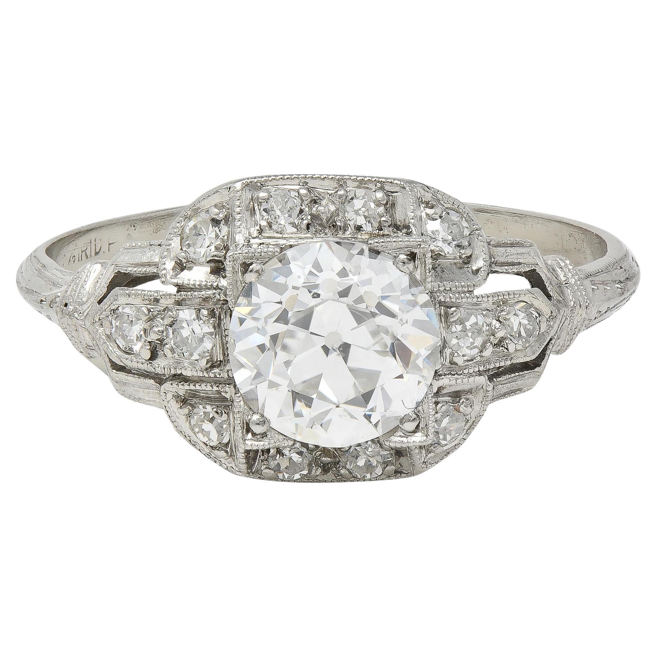 Anello di fidanzamento Art of Vintage Bombé in platino con diamante OEC 1,40 CTW GIA