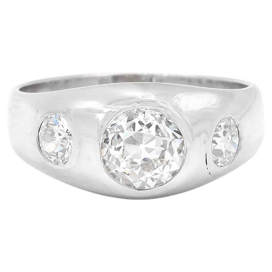 Art Deco 1.40 Ctw. Old European Cut Diamond 3-Stone Ring In Platinum For Sale