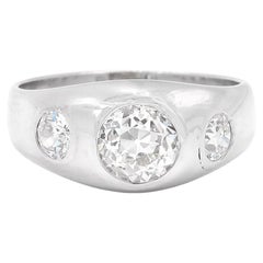 Art Deco 1.40 Ctw. Old European Cut Diamond 3-Stone Ring In Platinum