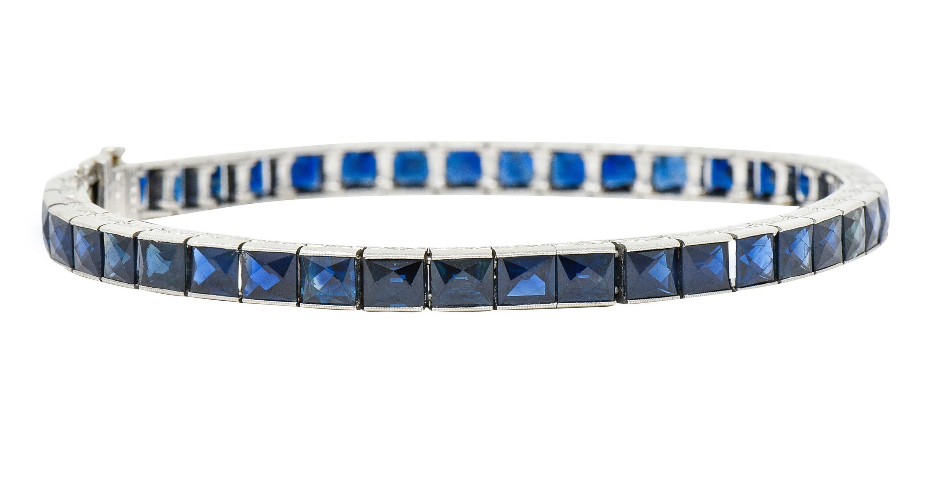 Women's or Men's Art Deco 14.00 Carats French Cut Sapphire Platinum Line Bracelet
