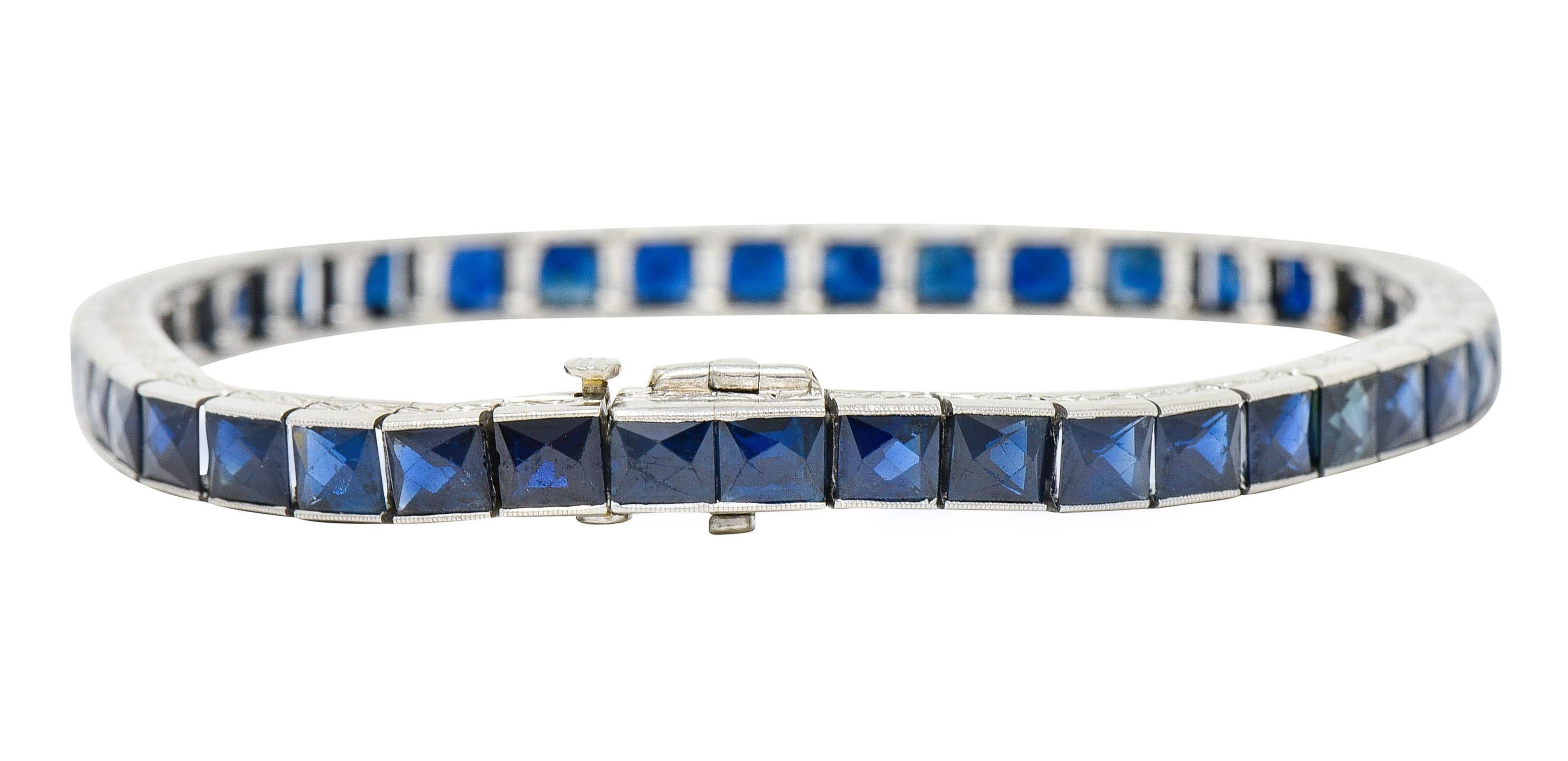 Art Deco 14.00 Carats French Cut Sapphire Platinum Line Bracelet 1