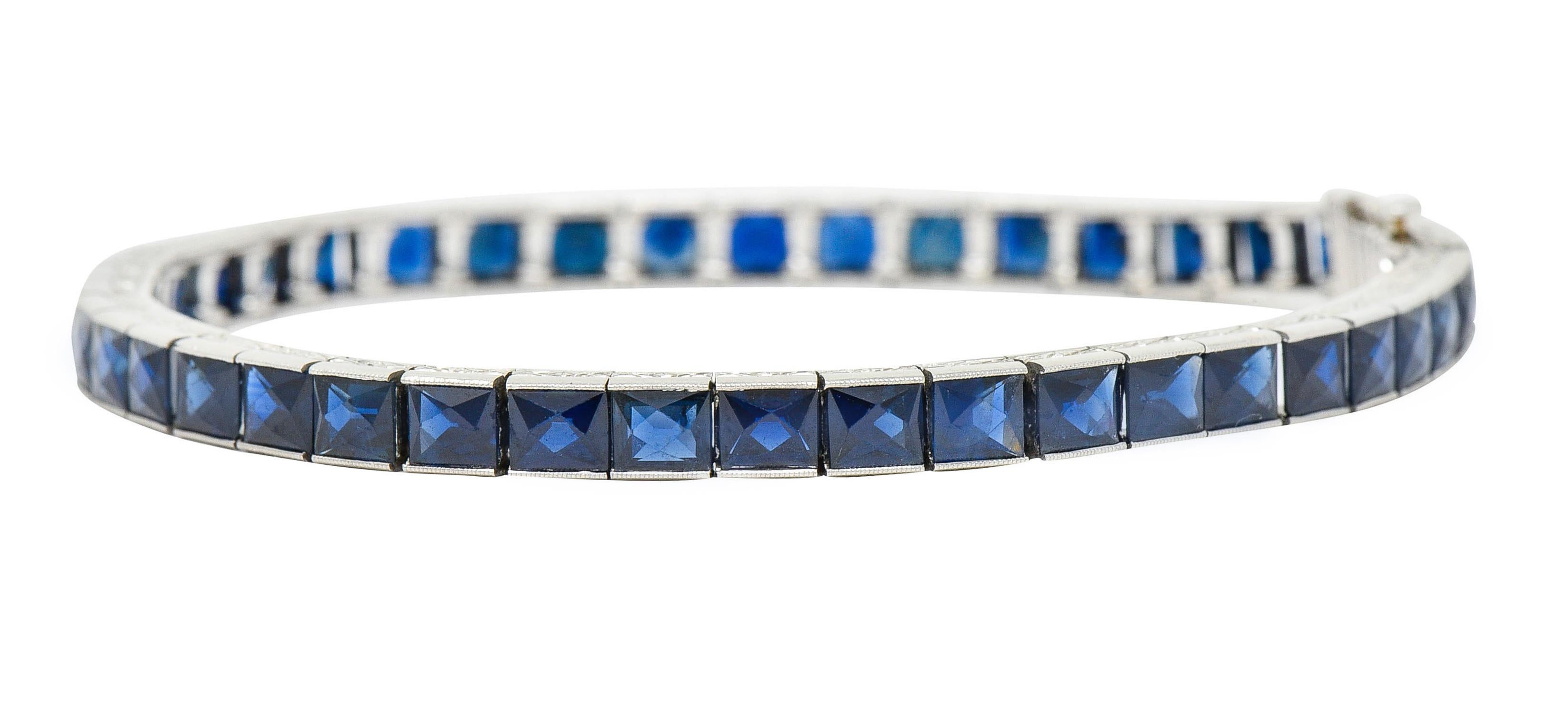 Art Deco 14.00 Carats French Cut Sapphire Platinum Line Bracelet 2