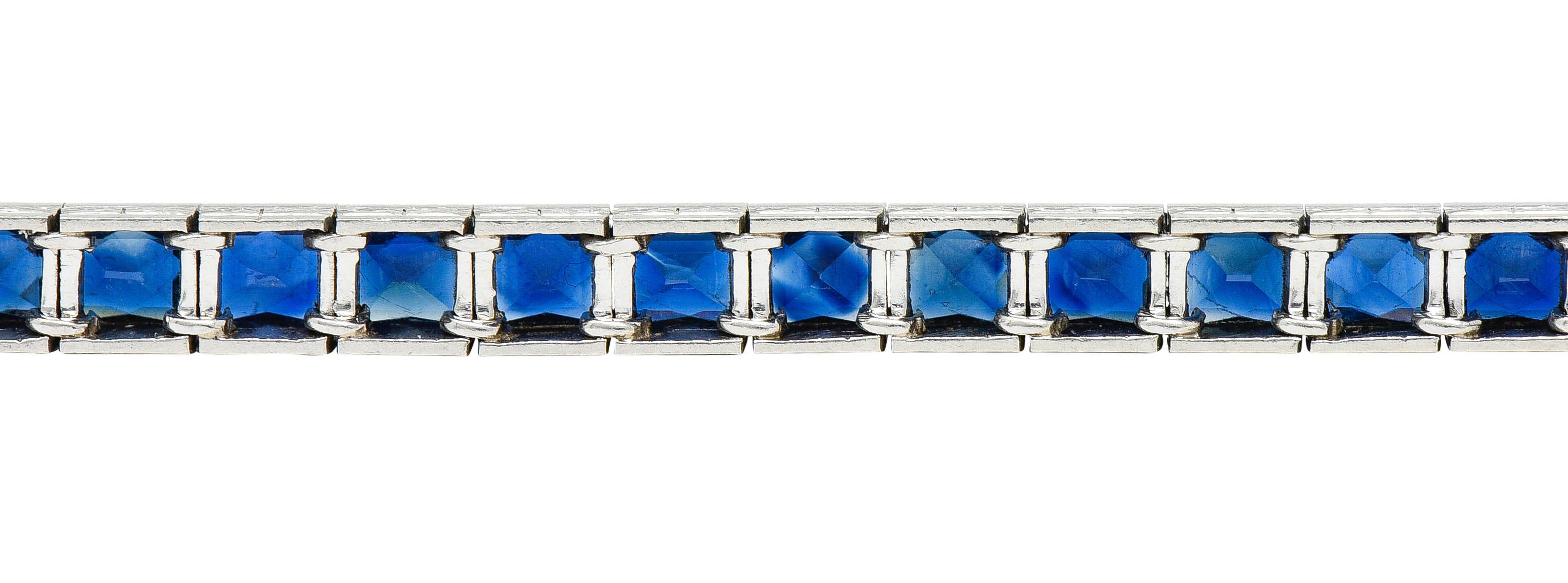 Art Deco 14.00 Carats French Cut Sapphire Platinum Line Bracelet 3