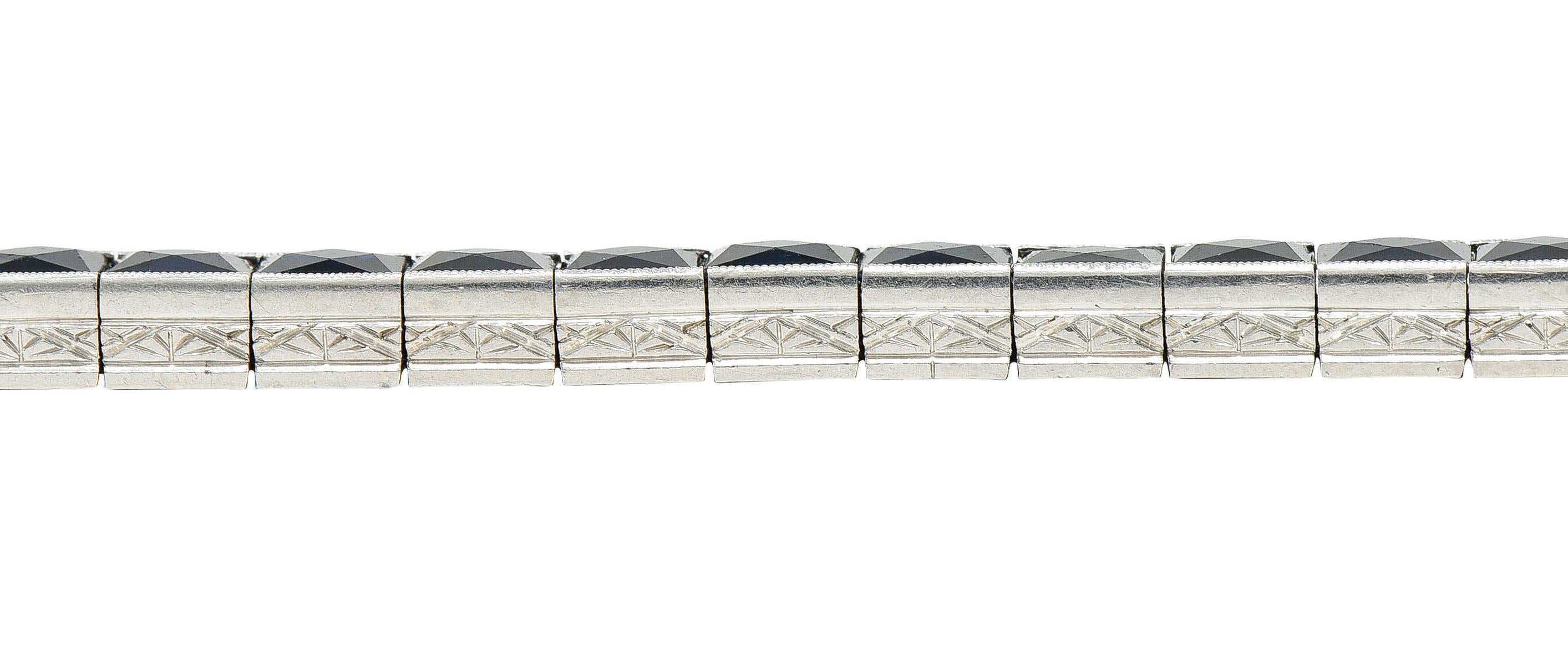 Art Deco 14.00 Carats French Cut Sapphire Platinum Line Bracelet 4
