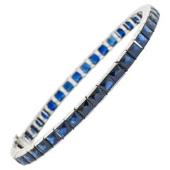 Art Deco 14.00 Carats French Cut Sapphire Platinum Line Bracelet