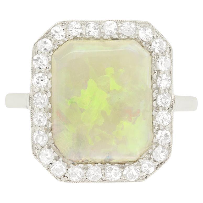 Art Deco 1.40ct Opal and Diamond Halo Ring, c.1920s For Sale