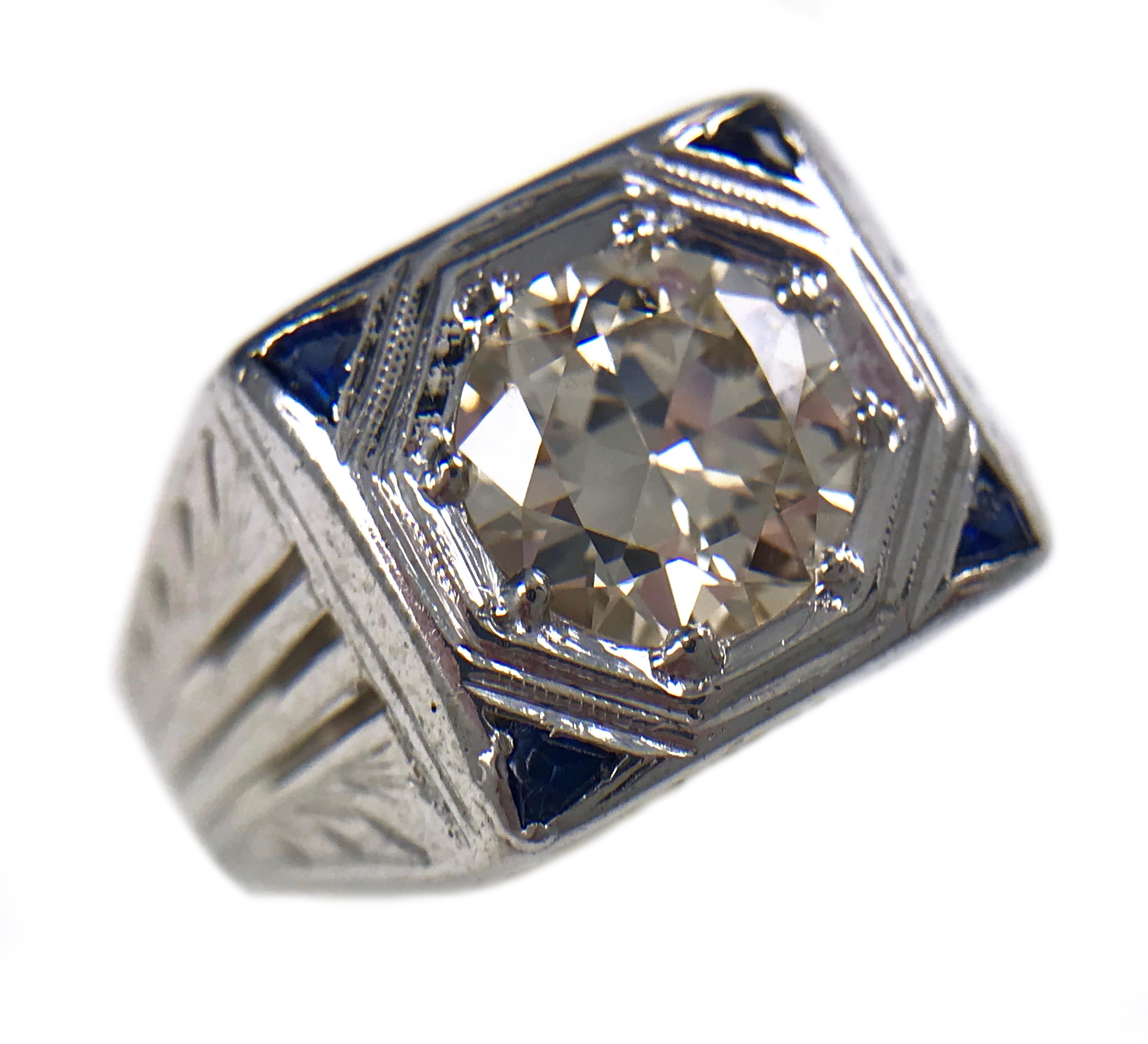 Art Deco 1.41 Carat Diamond Sapphire Ring In Good Condition In Palm Desert, CA