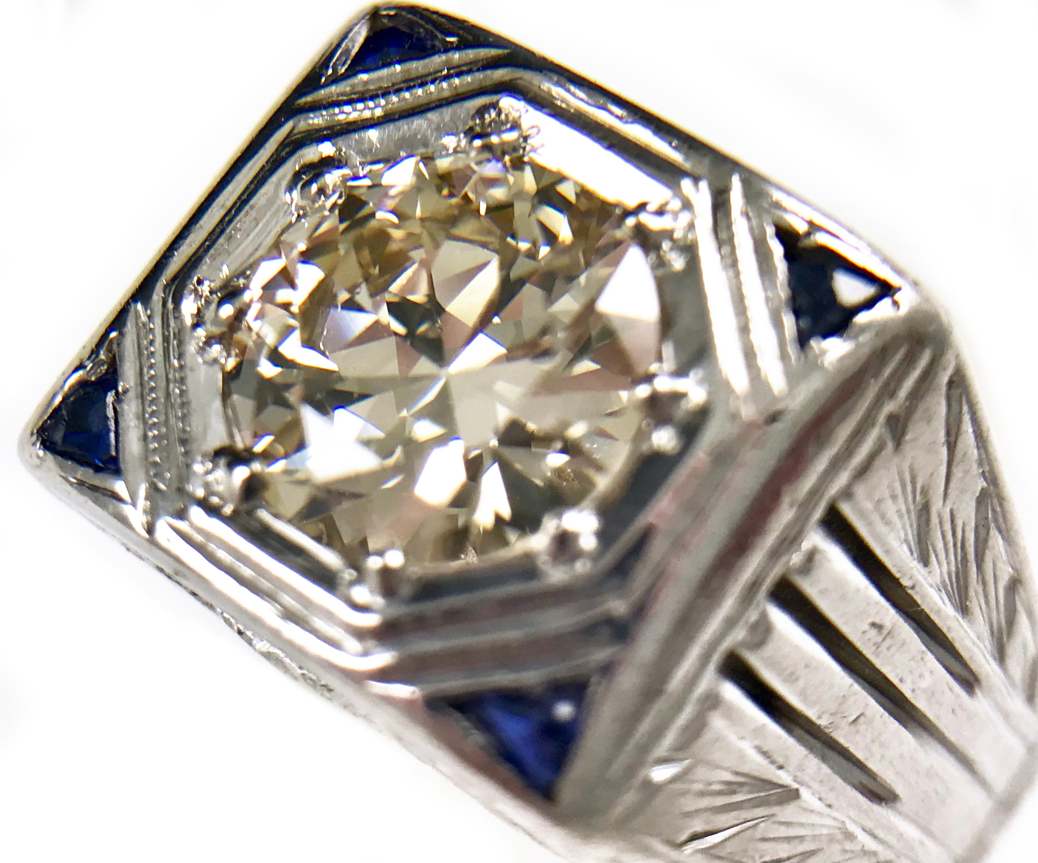 Art Deco 1.41 Carat Diamond Sapphire Ring 1