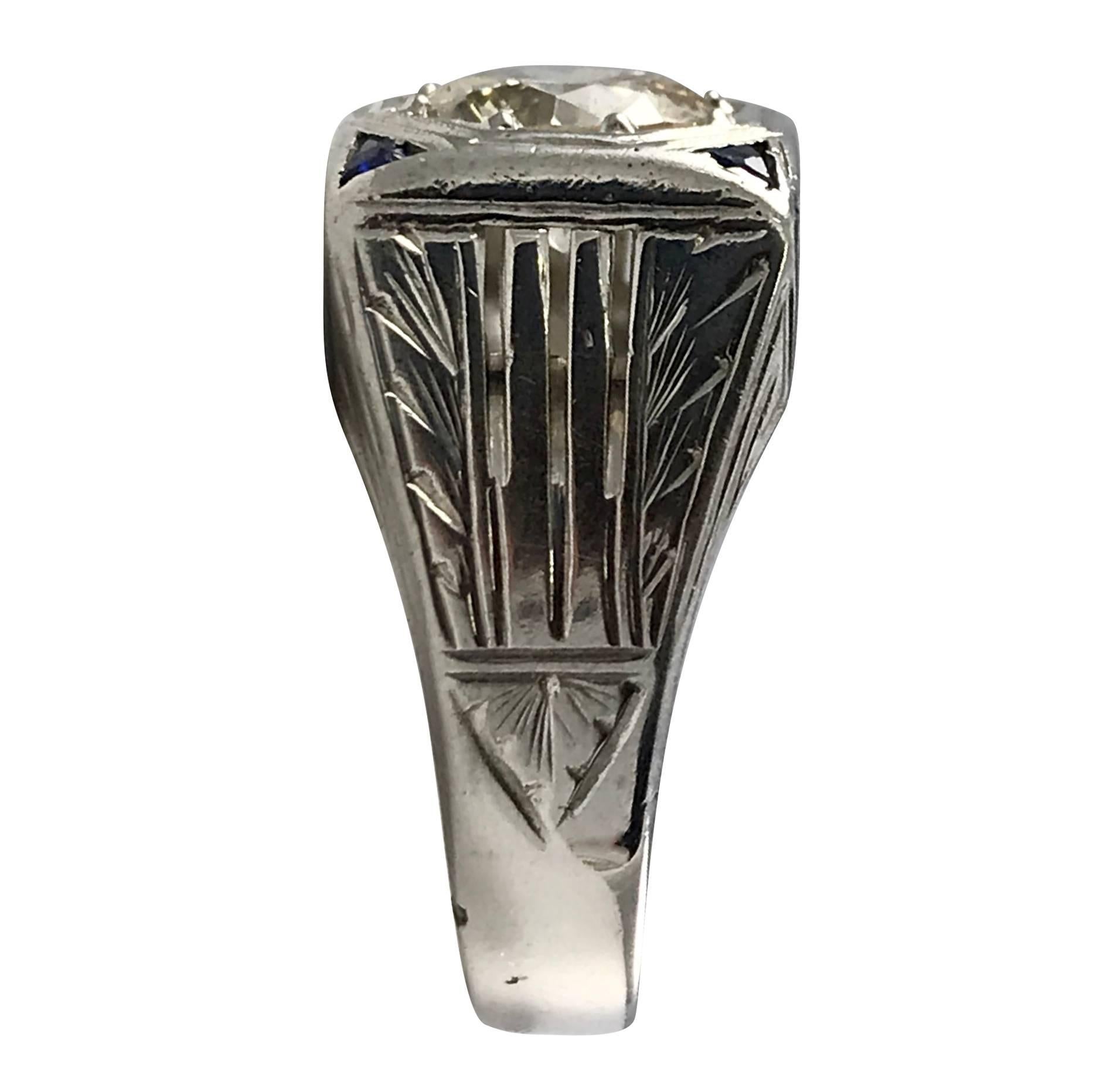 Art Deco 1.41 Carat Diamond Sapphire Ring 3