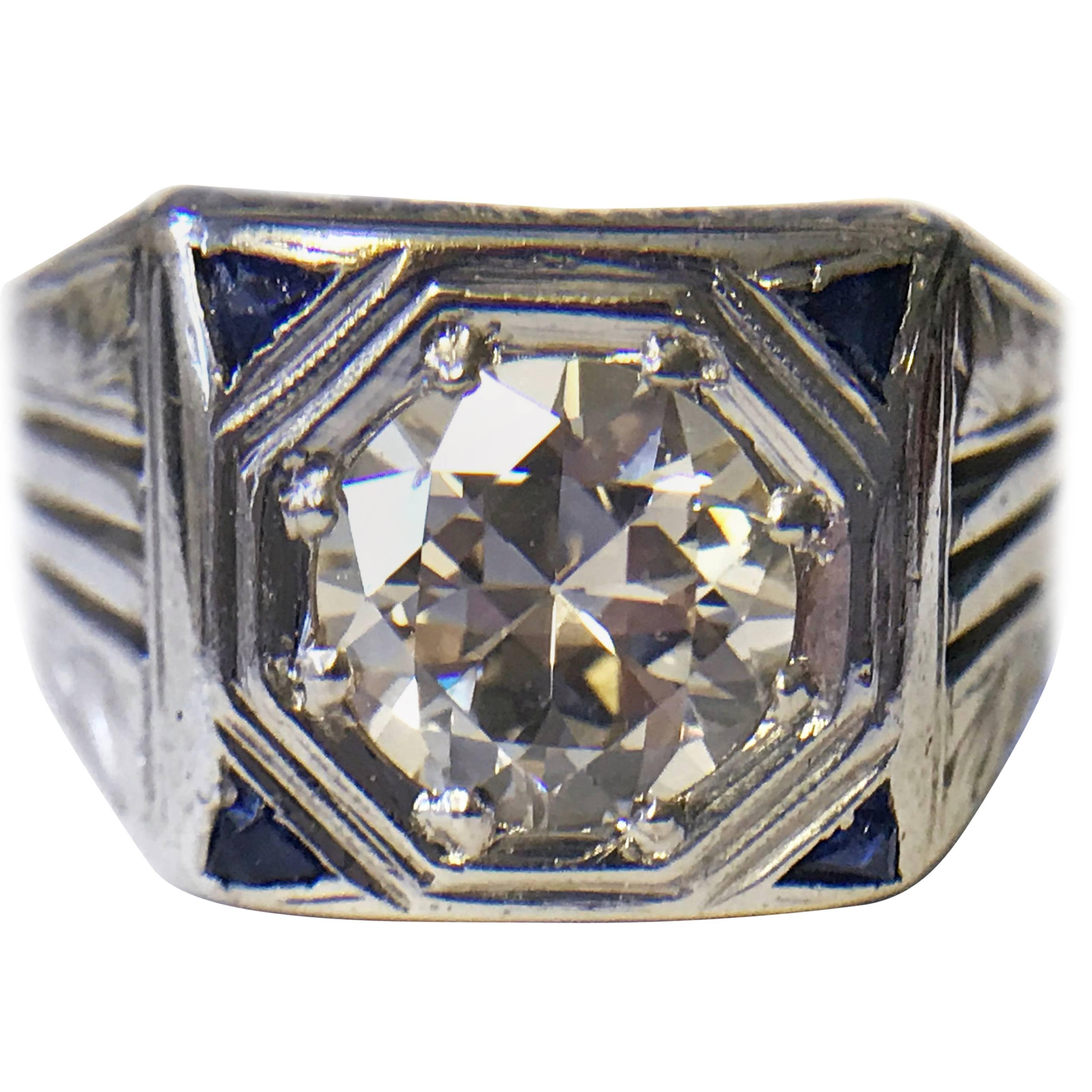 Art Deco 1.41 Carat Diamond Sapphire Ring
