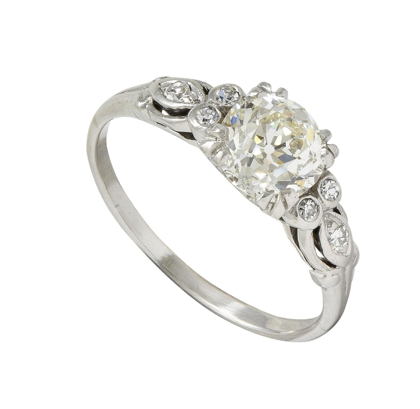 Art Deco 1.41 CTW Old European Cut Diamond Platinum Vintage Engagement Ring For Sale 7