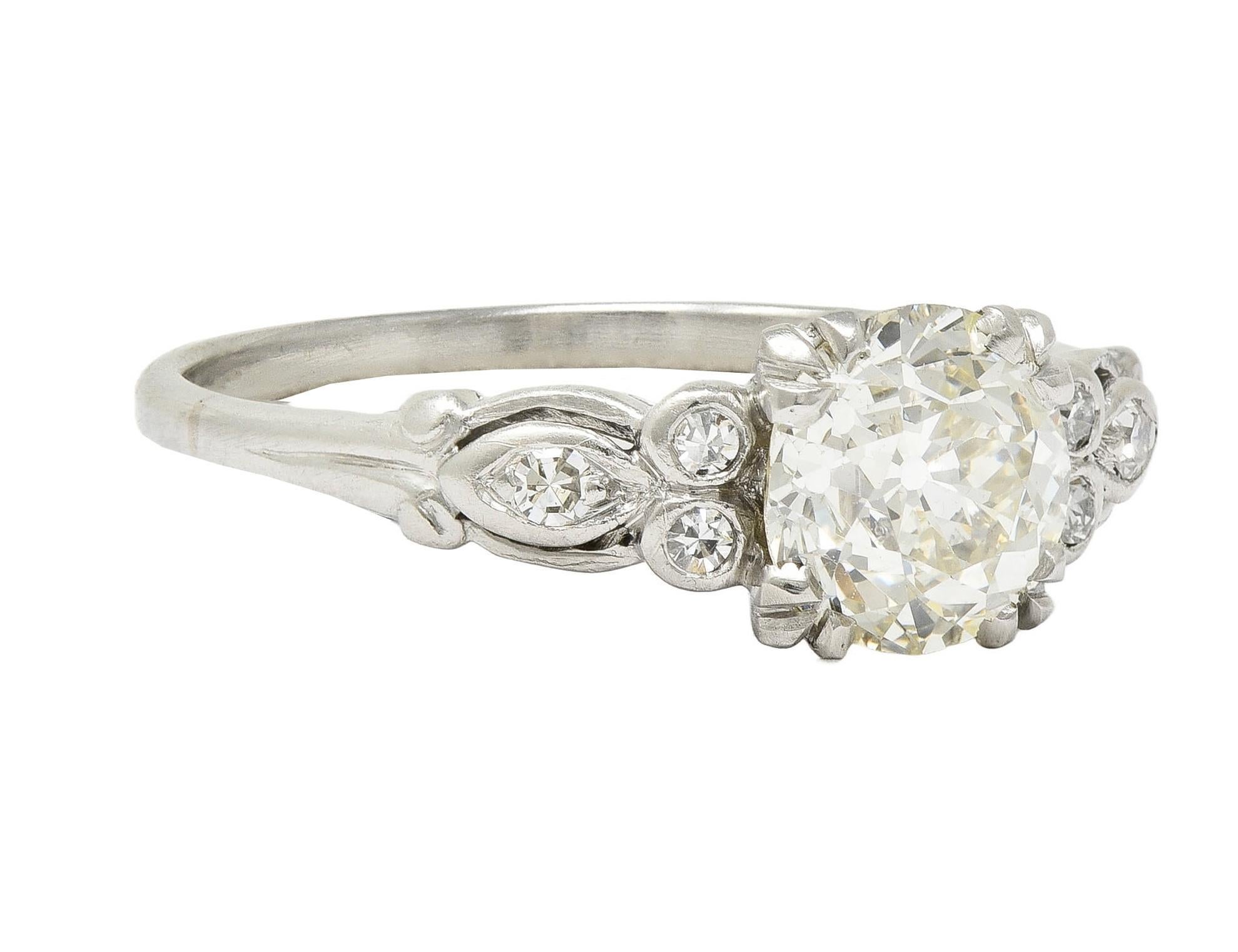Art Deco 1.41 CTW Old European Cut Diamond Platinum Vintage Engagement Ring In Excellent Condition For Sale In Philadelphia, PA