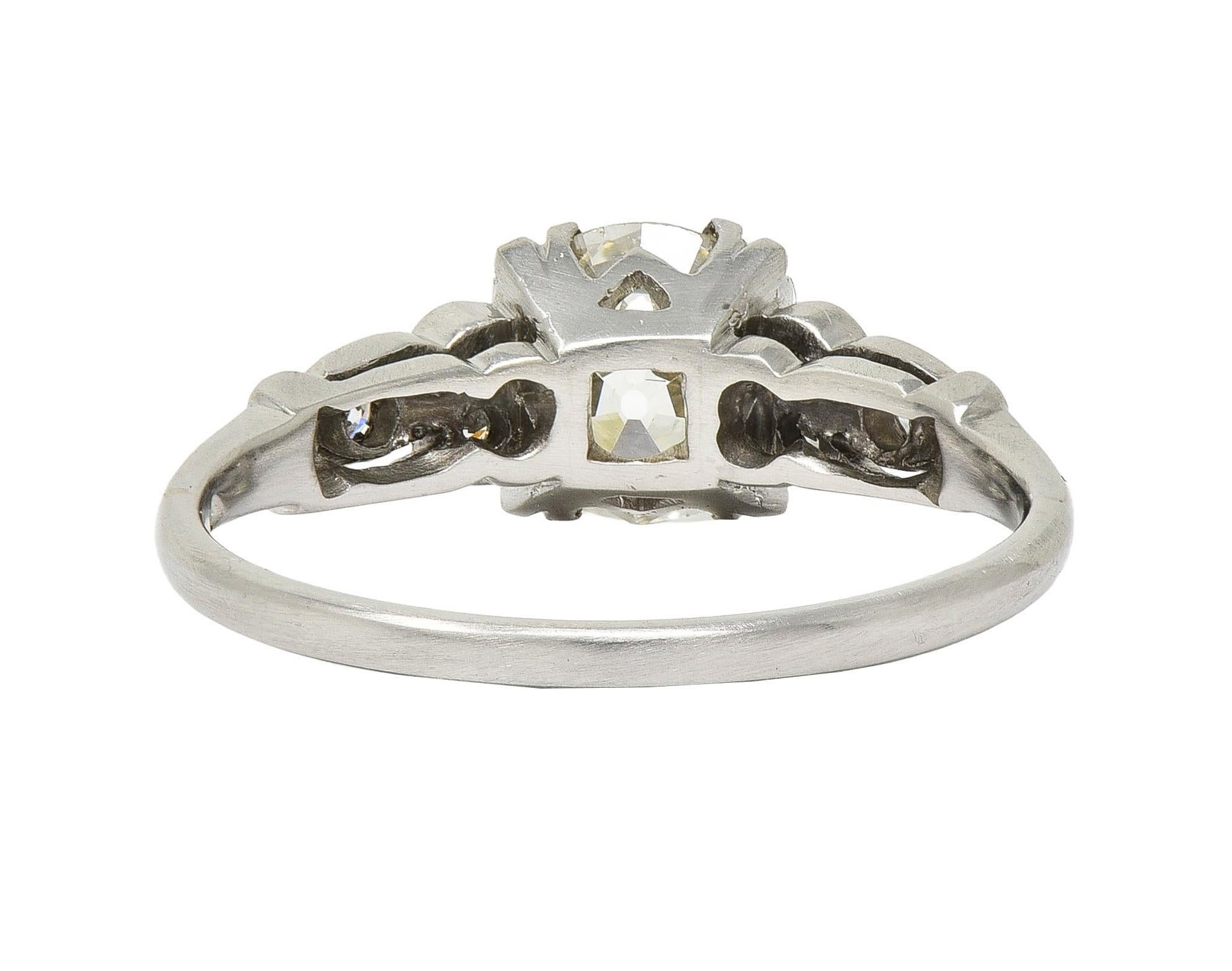 Art Deco 1.41 CTW Old European Cut Diamond Platinum Vintage Engagement Ring For Sale 1