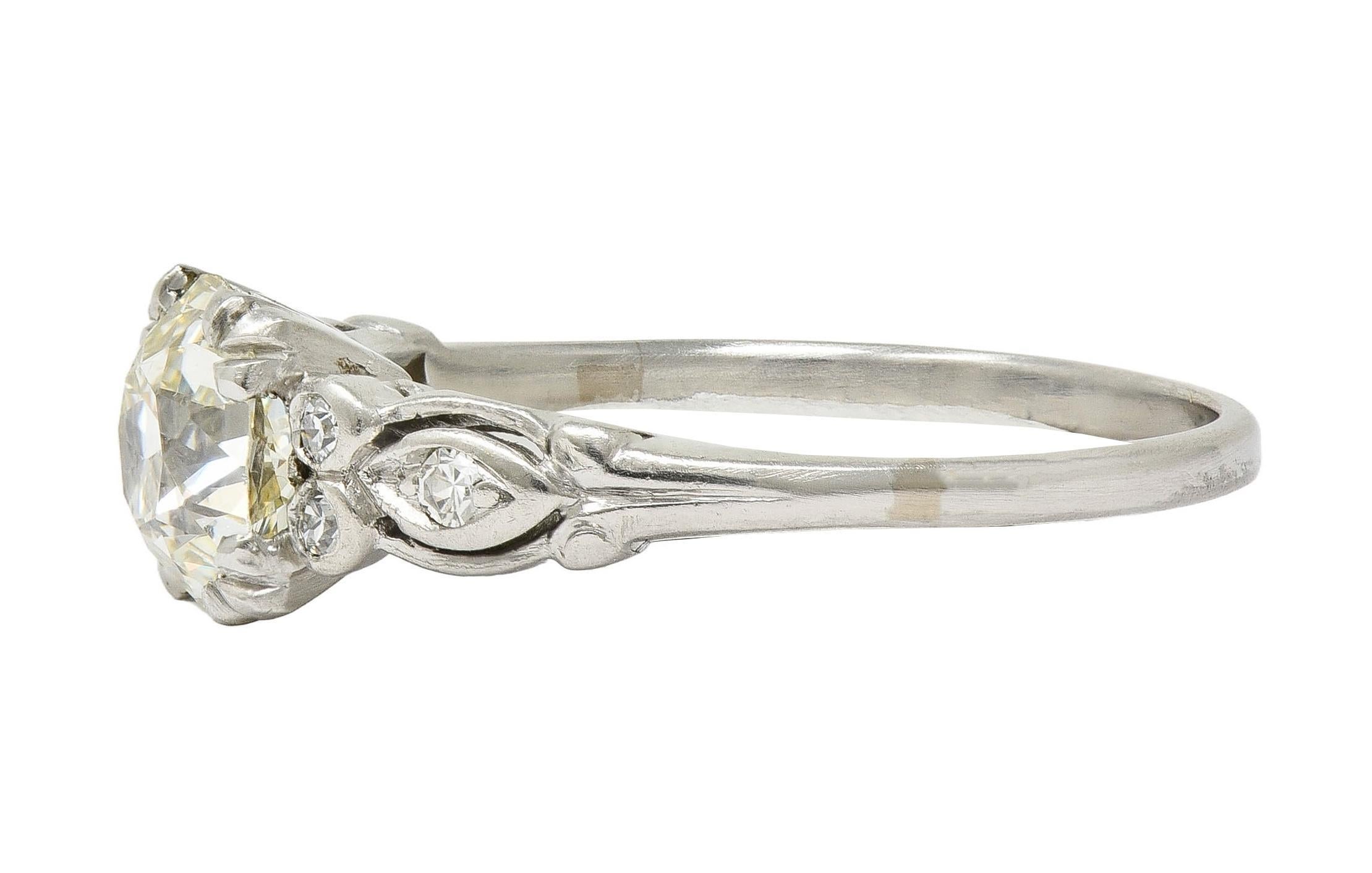 Art Deco 1.41 CTW Old European Cut Diamond Platinum Vintage Engagement Ring For Sale 2
