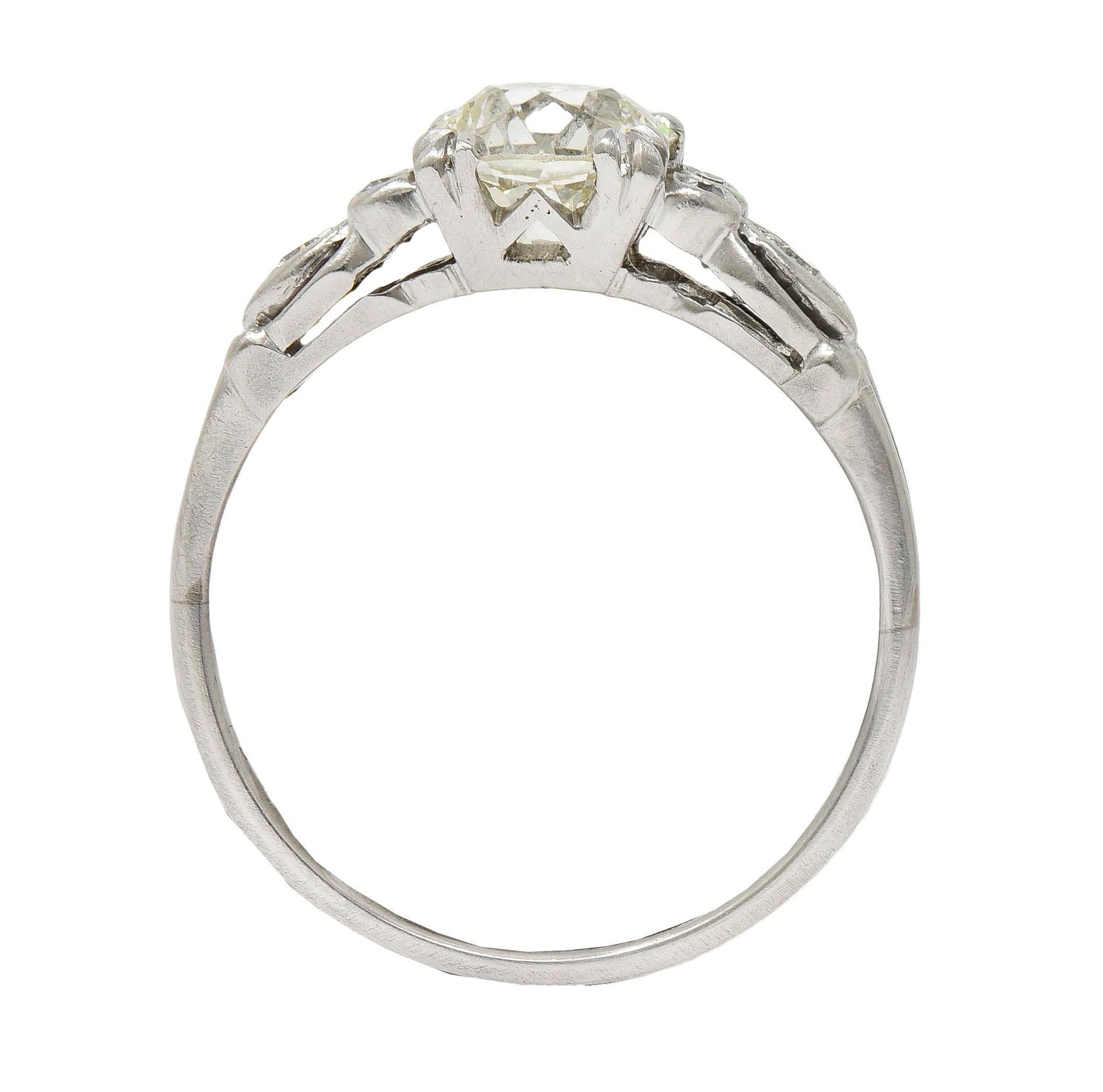 Art Deco 1.41 CTW Old European Cut Diamond Platinum Vintage Engagement Ring For Sale 5