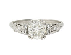 Platin-Verlobungsring mit 1.41 Karat Diamant im alteuropäischen Schliff im Art déco-Stil