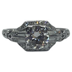 Art Deco 1.42 Carat Circular Brilliant Cut Diamond Engagement Ring in Platinum