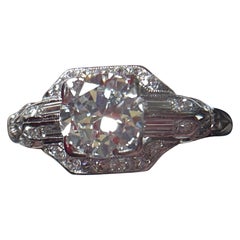 Art Deco 1.42 Carat Circular Brilliant Cut Diamond Engagement Ring in Platinum