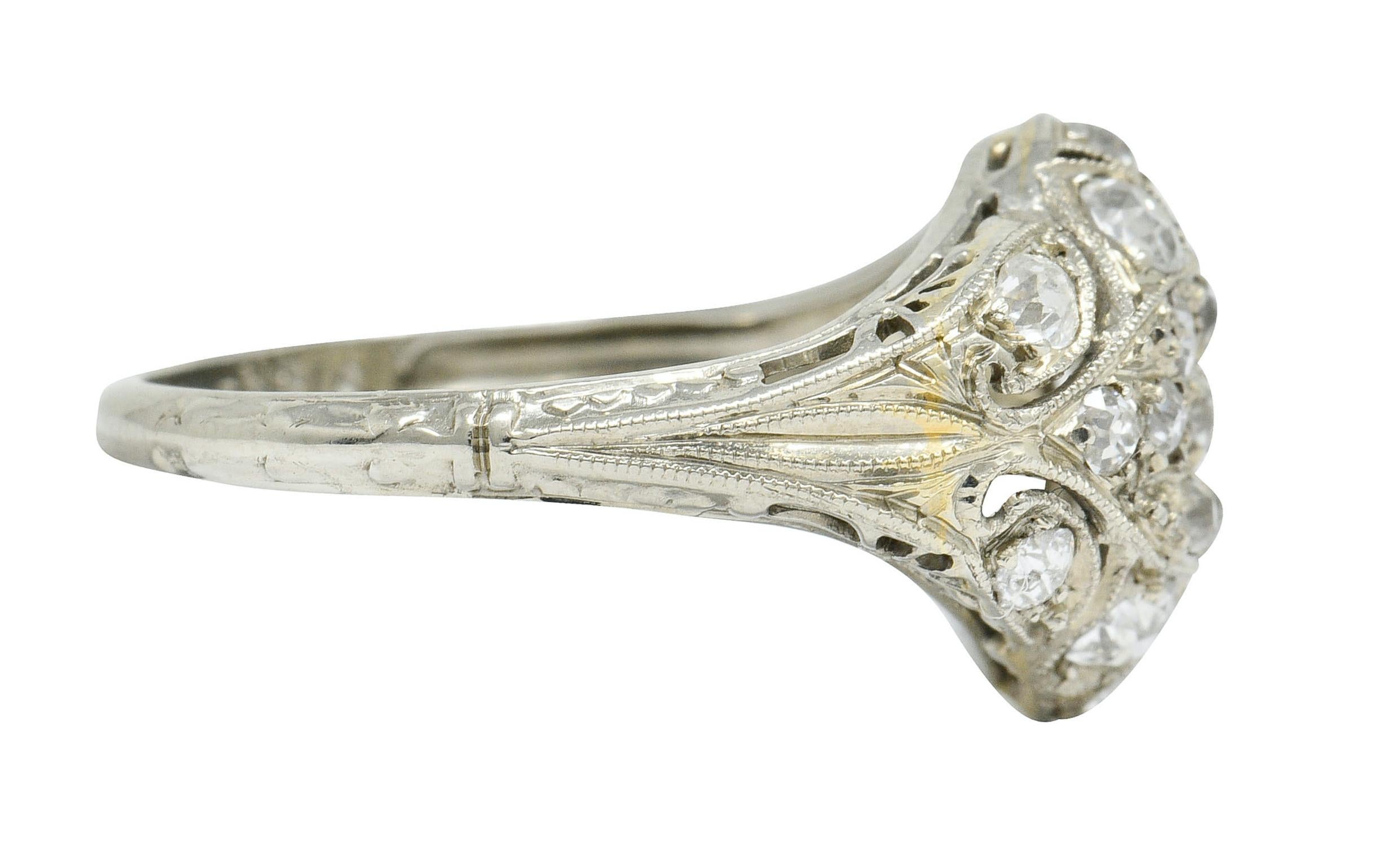 Old European Cut Art Deco 1.42 Carat Diamond 18 Karat White Gold Dinner Ring
