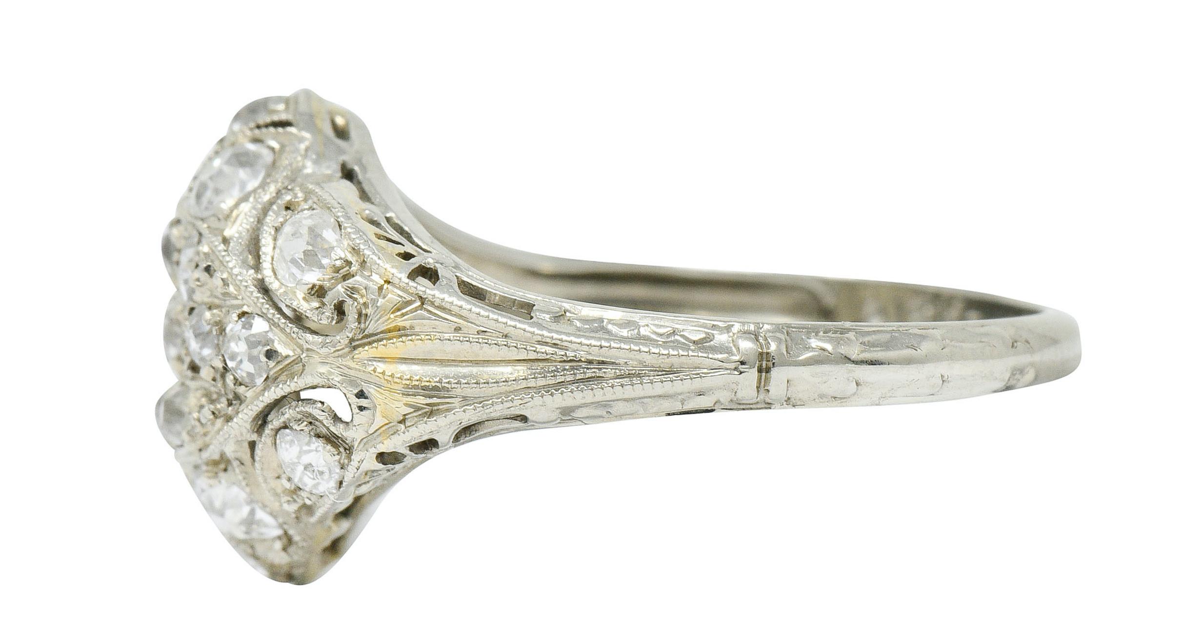 Women's or Men's Art Deco 1.42 Carat Diamond 18 Karat White Gold Dinner Ring