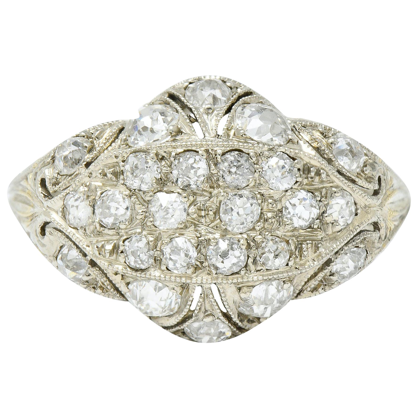 Art Deco 1.42 Carat Diamond 18 Karat White Gold Dinner Ring