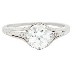 Art Deco 1.42 Carats European Diamond Platinum Lily of Valley Engagement Ring