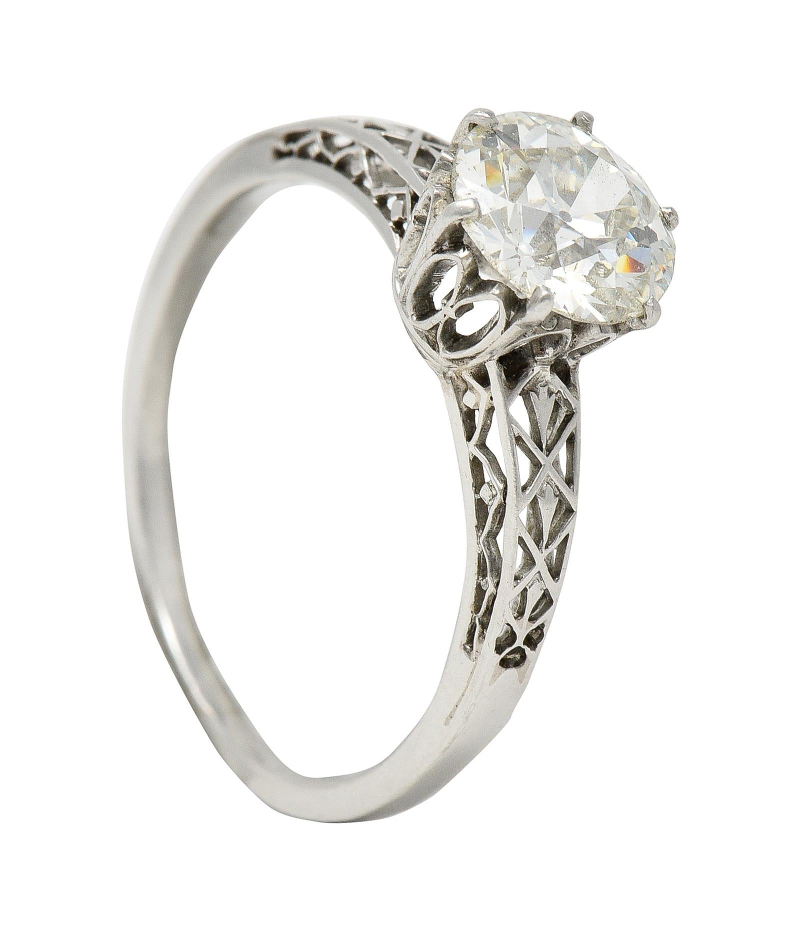 Art Deco 1.42 Carats Platinum Fleur-De-Lis Trellis Solitaire Engagement Ring For Sale 5