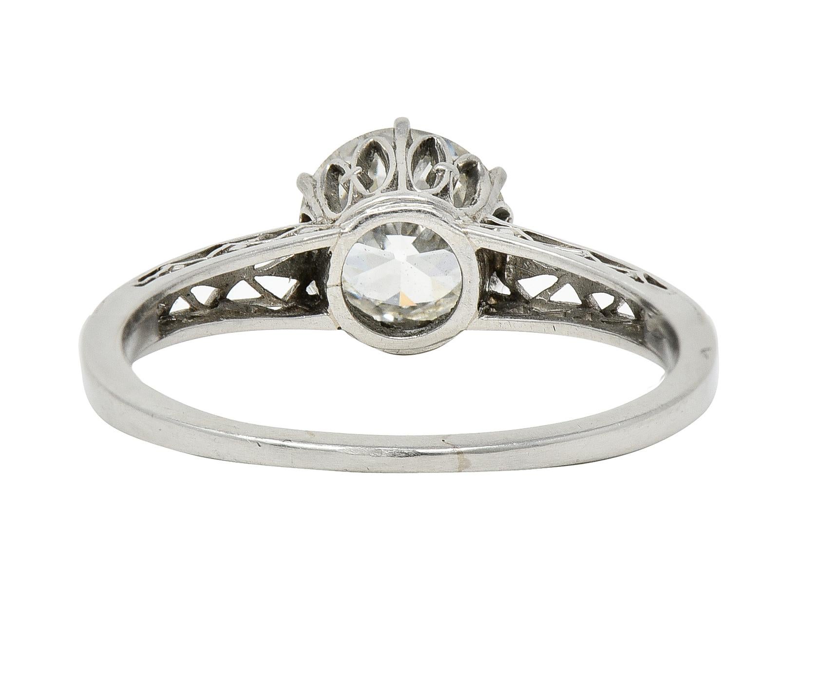 Old European Cut Art Deco 1.42 Carats Platinum Fleur-De-Lis Trellis Solitaire Engagement Ring For Sale