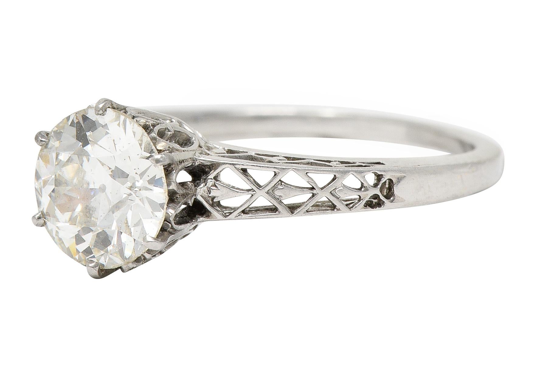 Women's or Men's Art Deco 1.42 Carats Platinum Fleur-De-Lis Trellis Solitaire Engagement Ring For Sale