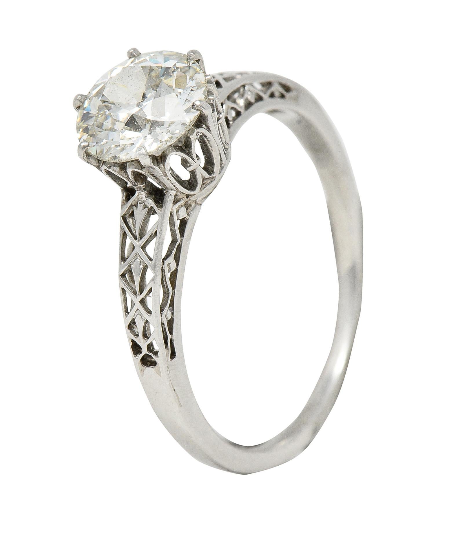 Art Deco 1.42 Carats Platinum Fleur-De-Lis Trellis Solitaire Engagement Ring For Sale 2