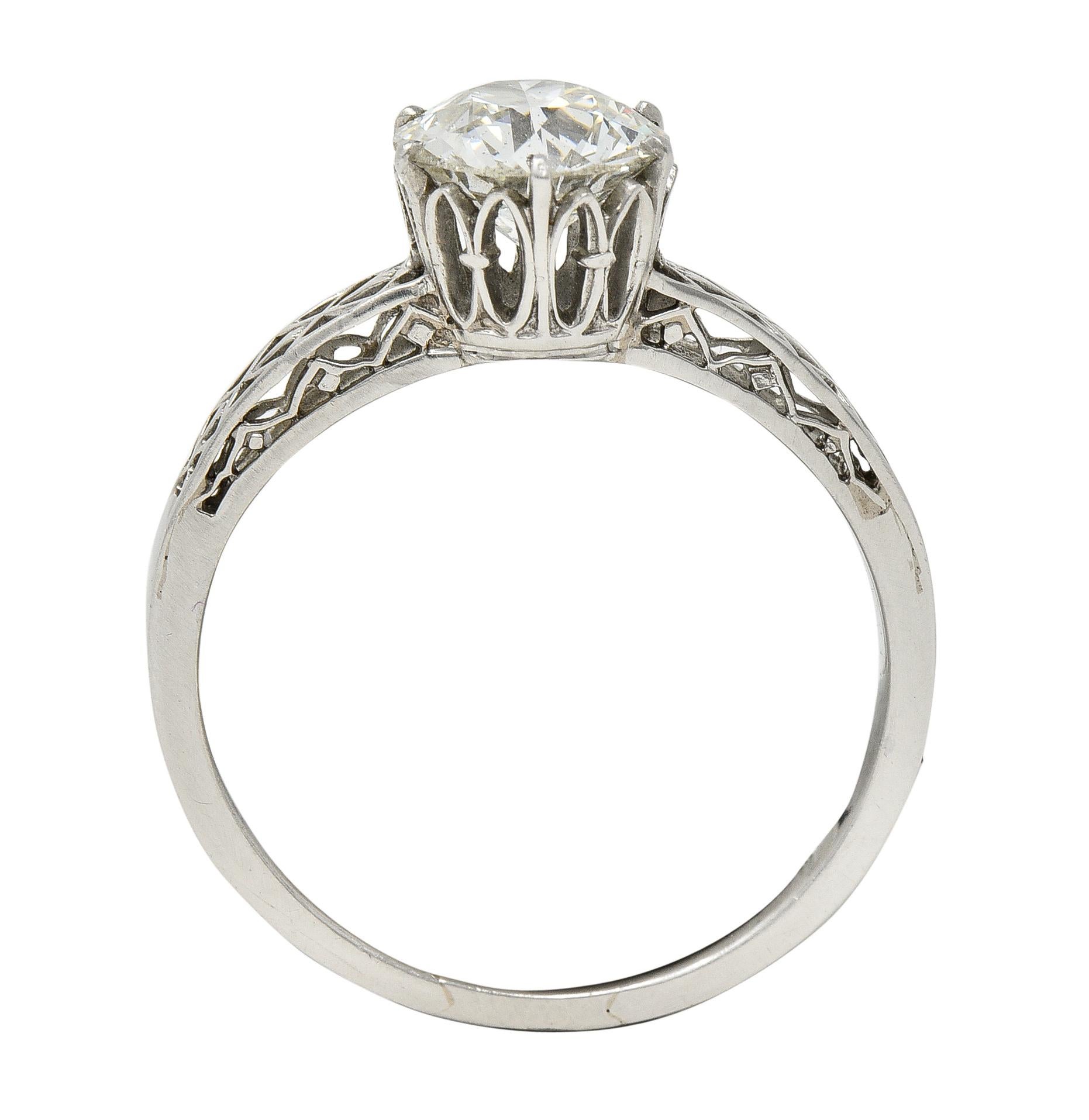 Art Deco 1.42 Carats Platinum Fleur-De-Lis Trellis Solitaire Engagement Ring For Sale 3