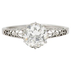 Vintage Art Deco 1.42 Carats Platinum Fleur-De-Lis Trellis Solitaire Engagement Ring