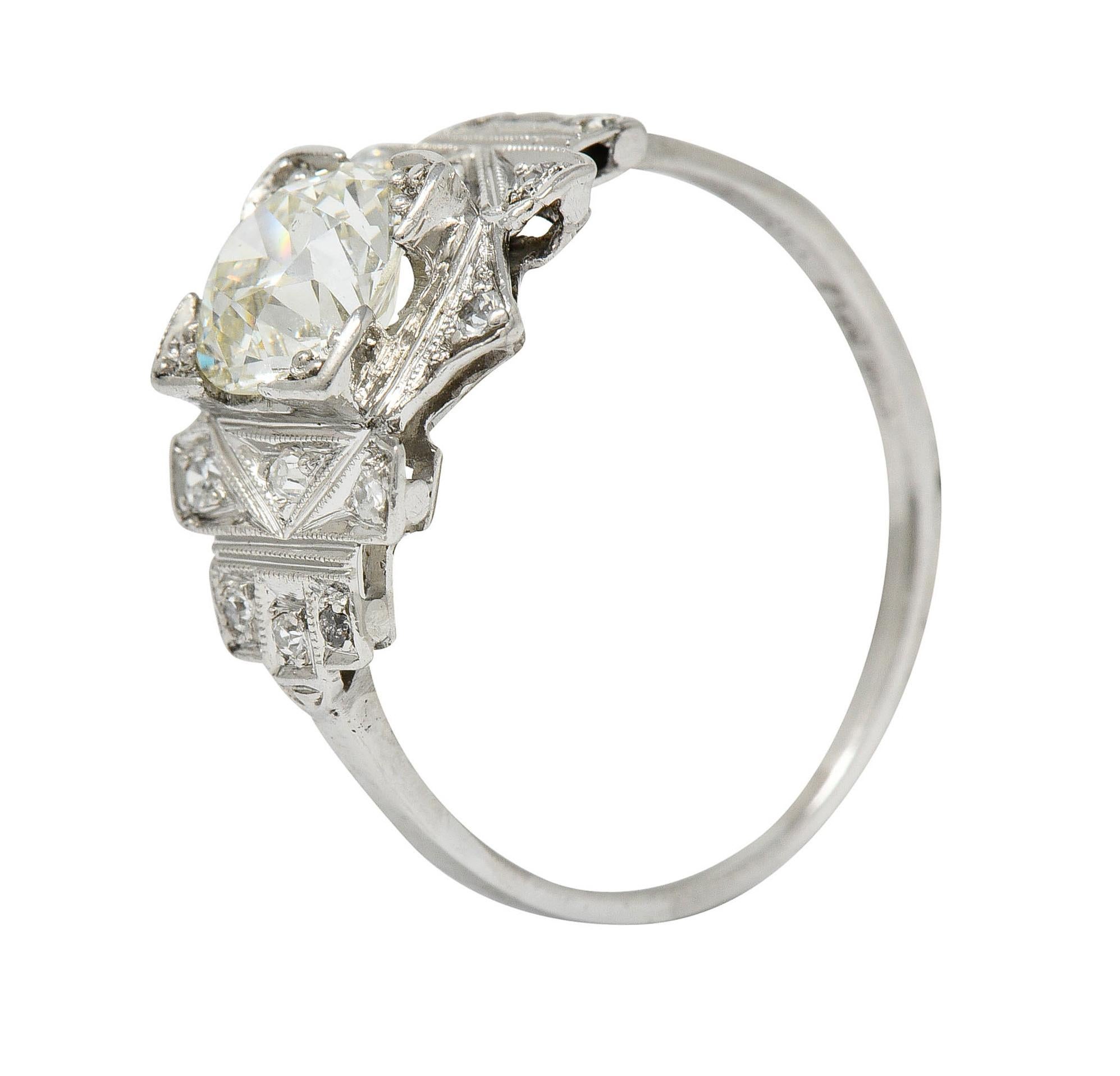 Art Deco 1.42 CTW Diamond Platinum Geometric Engagement Ring GIA For Sale 3