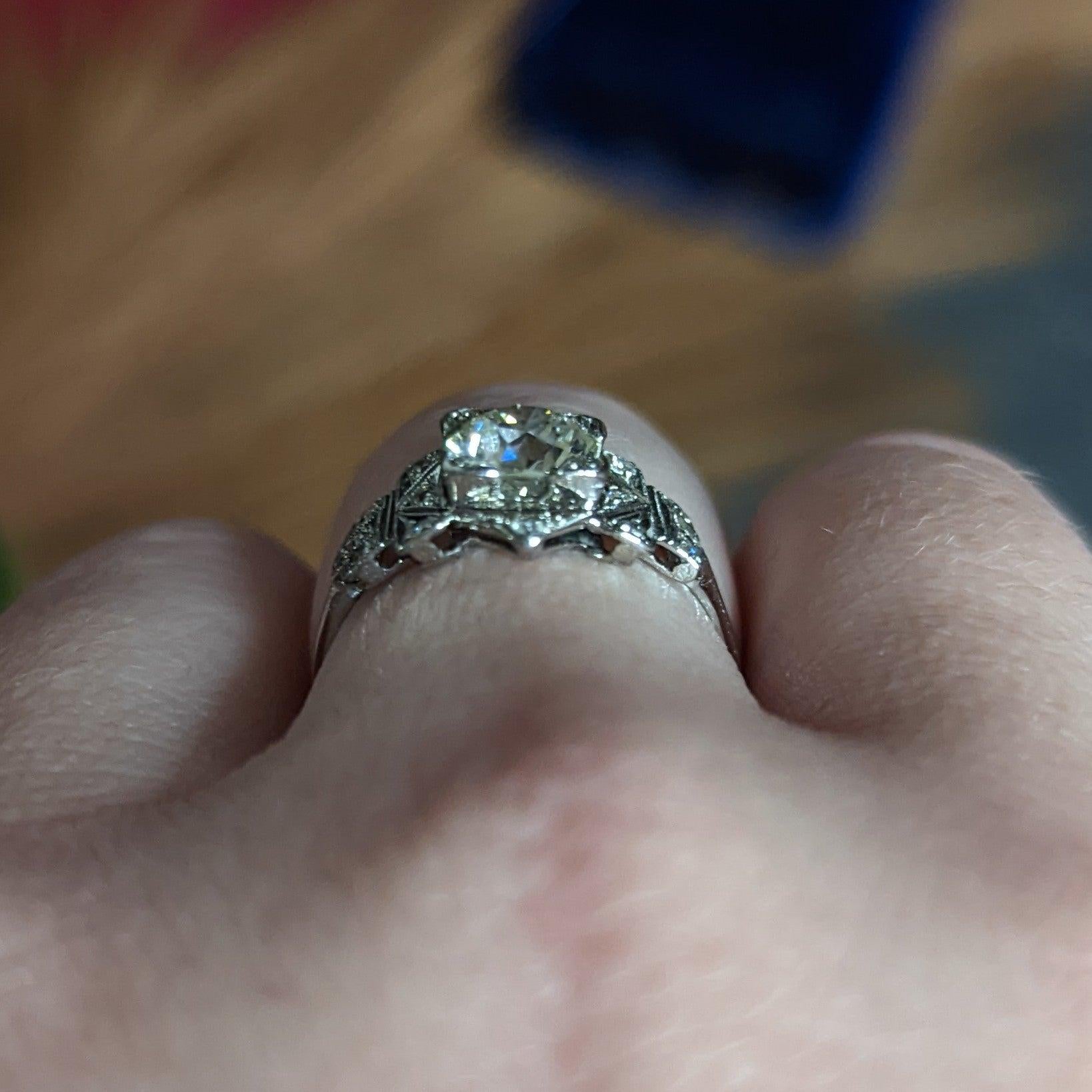 Art Deco 1.42 CTW Diamond Platinum Geometric Engagement Ring GIA For Sale 7