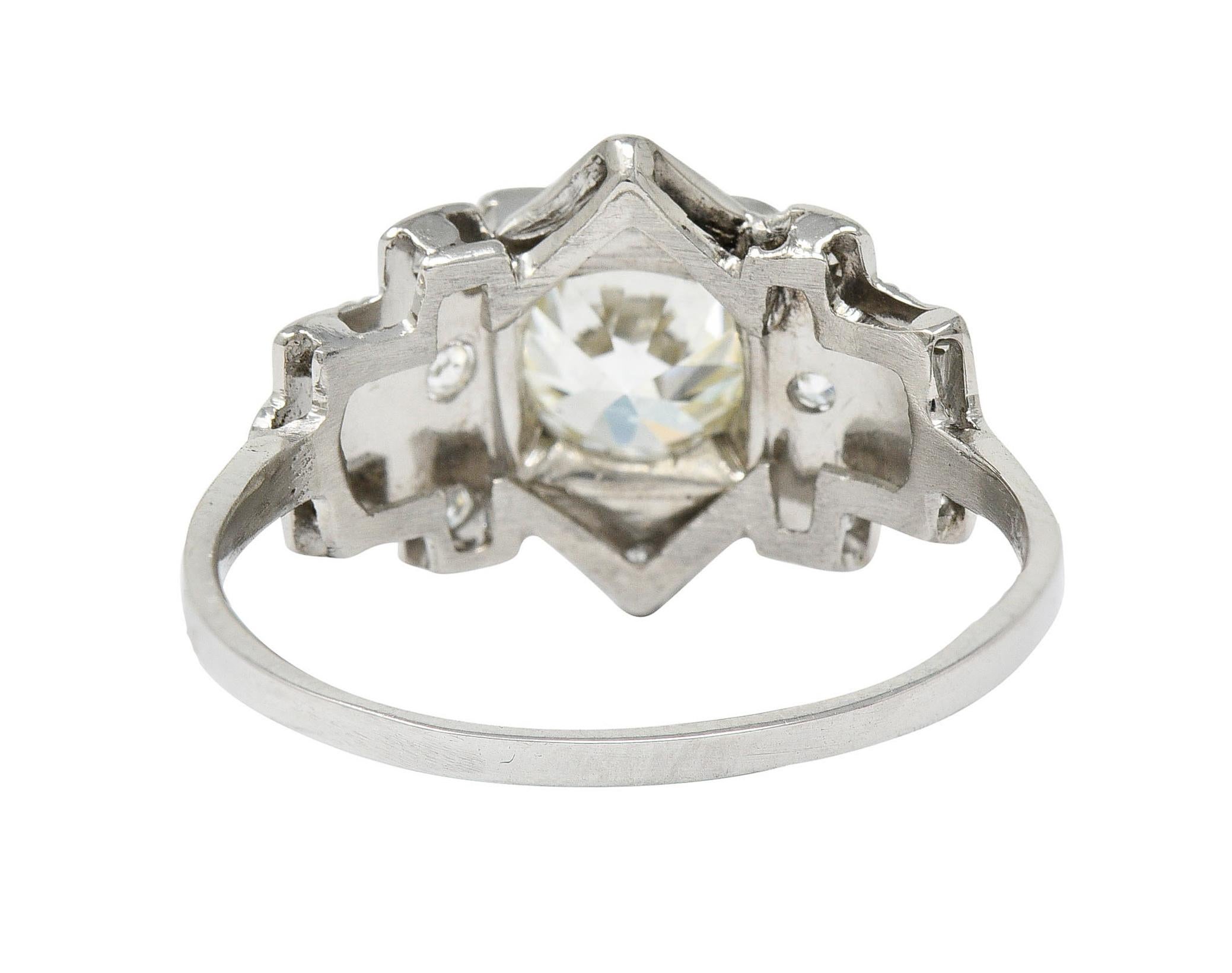 Round Cut Art Deco 1.42 CTW Diamond Platinum Geometric Engagement Ring GIA For Sale