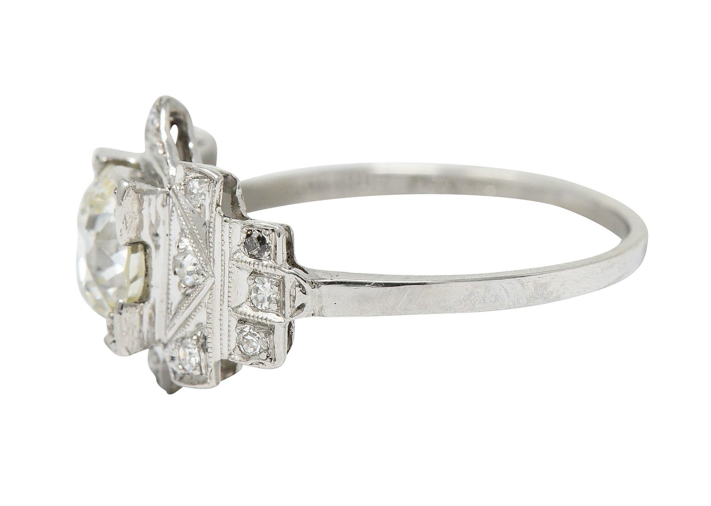 Art Deco 1.42 CTW Diamond Platinum Geometric Engagement Ring GIA In Excellent Condition For Sale In Philadelphia, PA