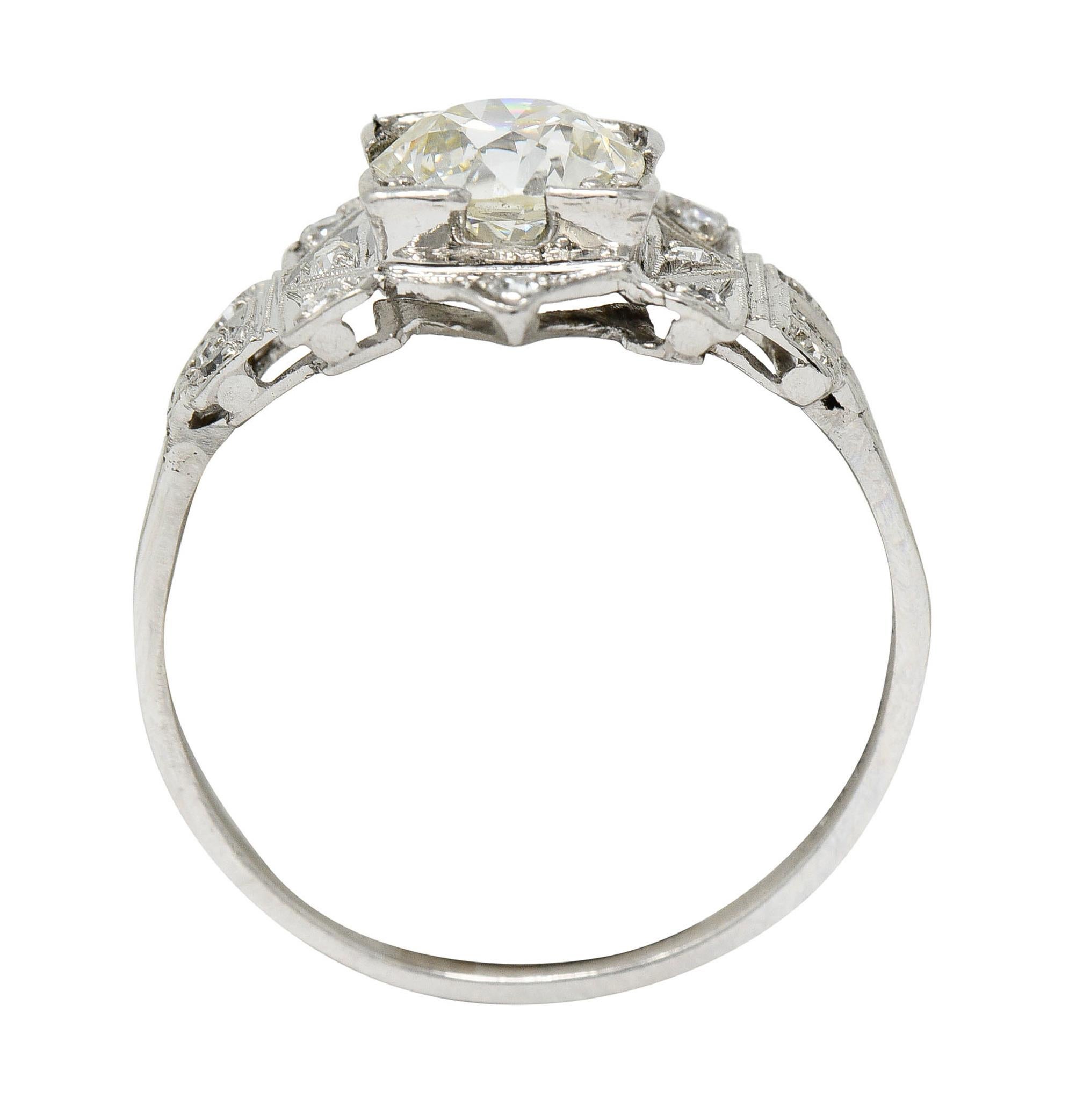 Art Deco 1.42 CTW Diamond Platinum Geometric Engagement Ring GIA For Sale 2