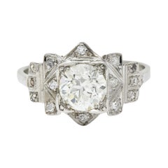 Art Deco 1.42 CTW Diamond Platinum Geometric Engagement Ring GIA