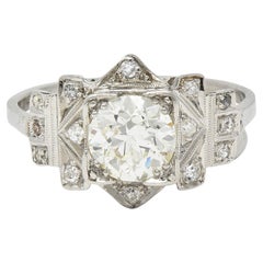 Art Deco 1.42 CTW Diamond Platinum Vintage Geometric Engagement Ring GIA